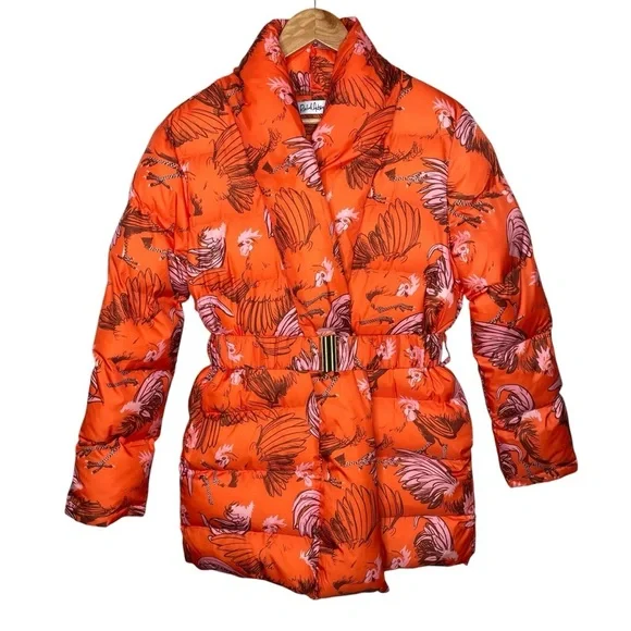Rachel Antonoff Midi-Length Toni Puffer Jacket Orange Roaster Print - Picture 7 of 16